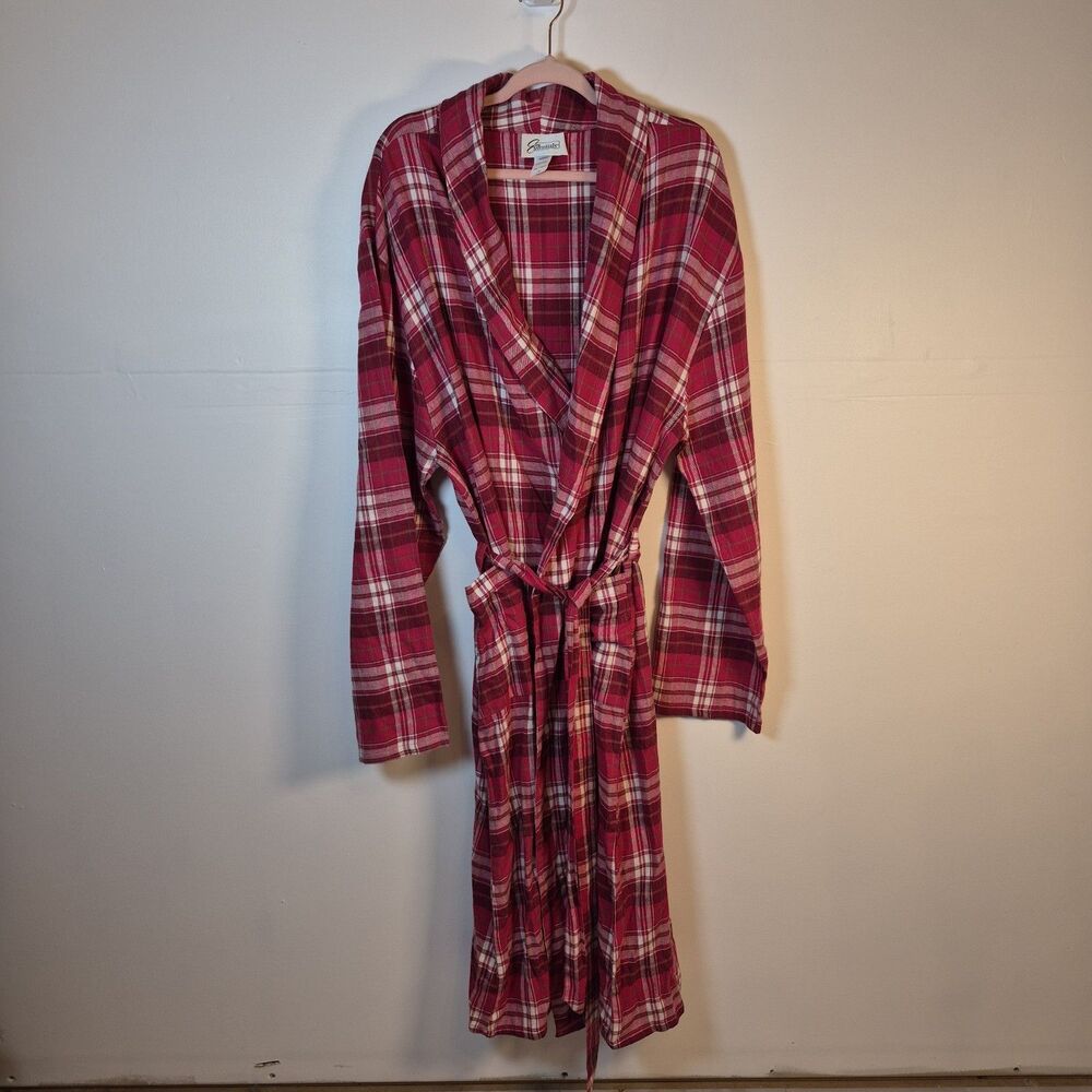 Easy Essentials Women's Fleece Robe Size 2X Red Plaid Long Sleeve Belted Pockets
